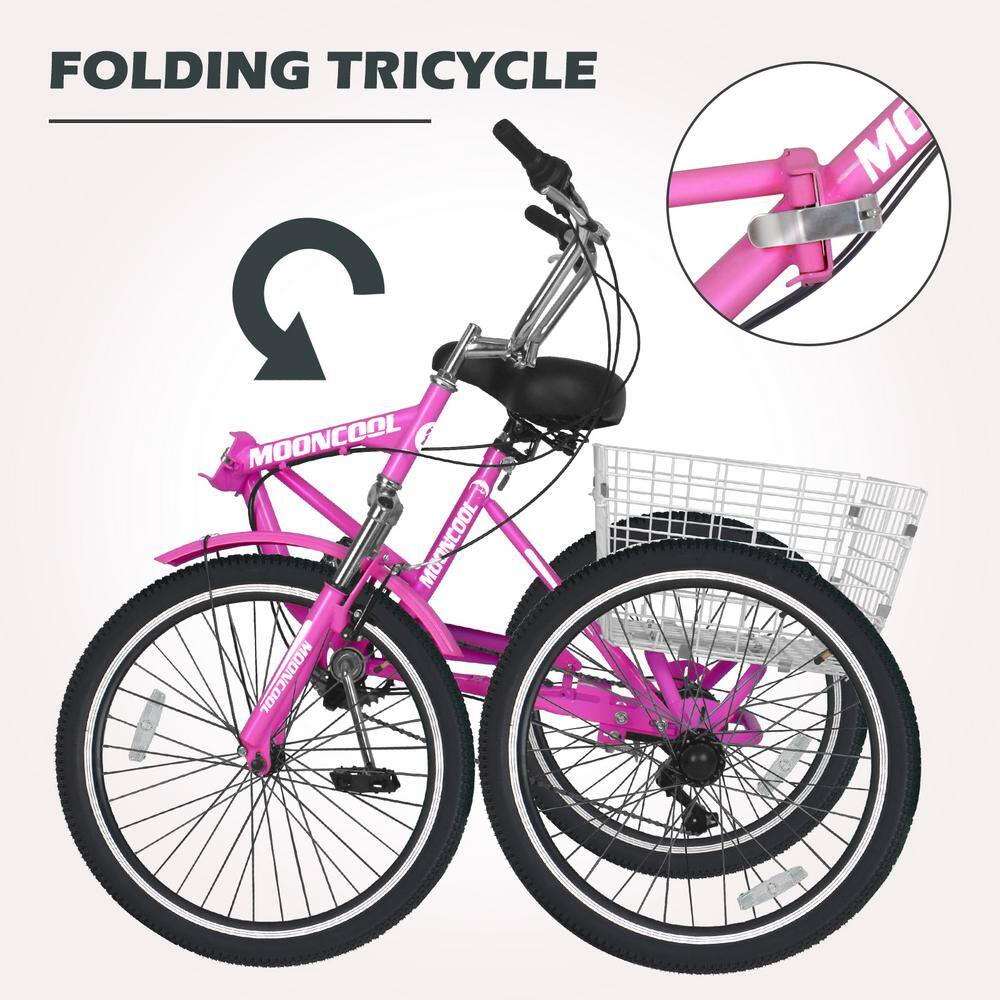 MOONCOOL Folded Adults Tricycle Trike Cruiser 3 Wheeled Bicycle with Large Basket Men Women Cruiser Bicycles M-P20ZD-MH