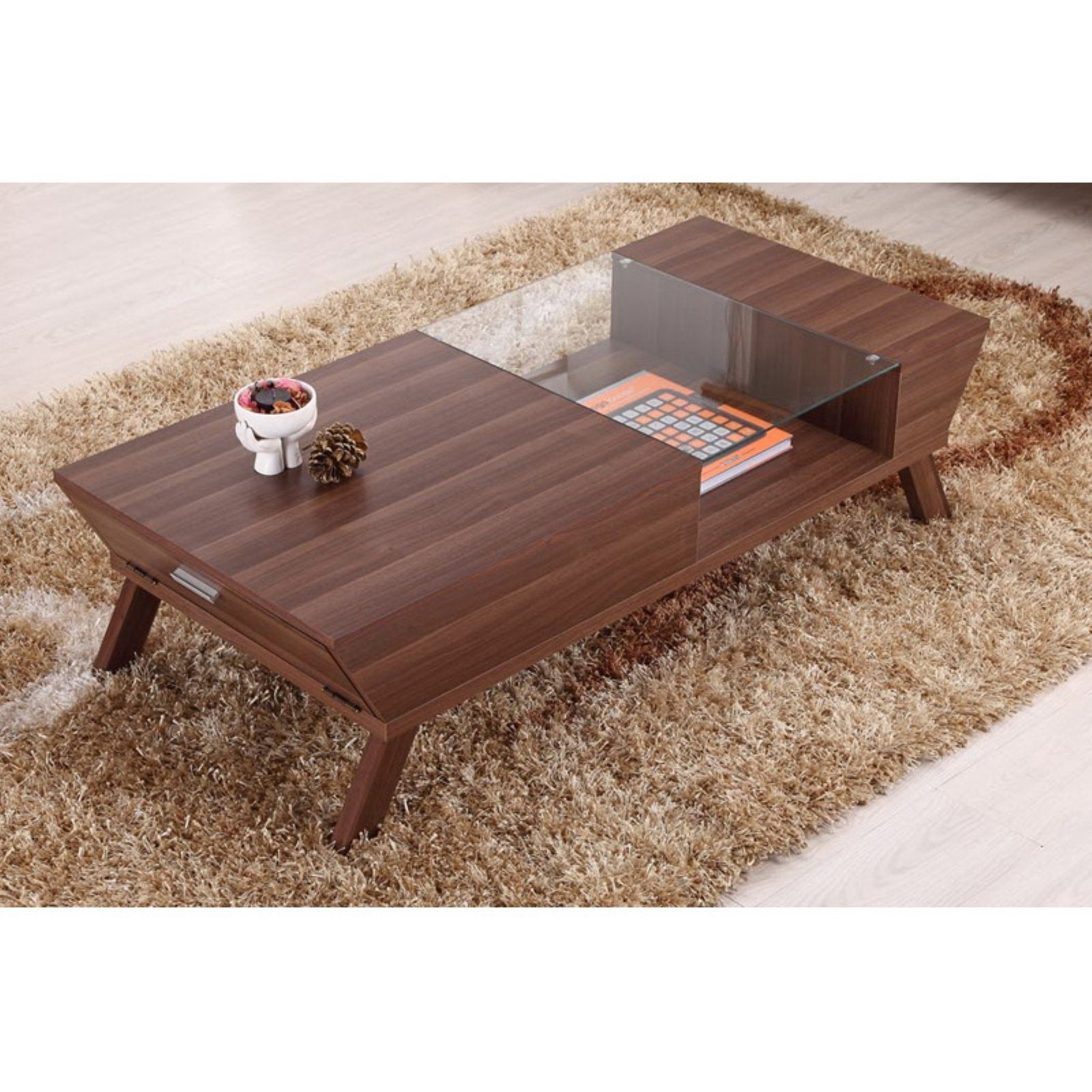 Furniture of America Baxter Modern Glass Top Coffee Table - Medium Wood