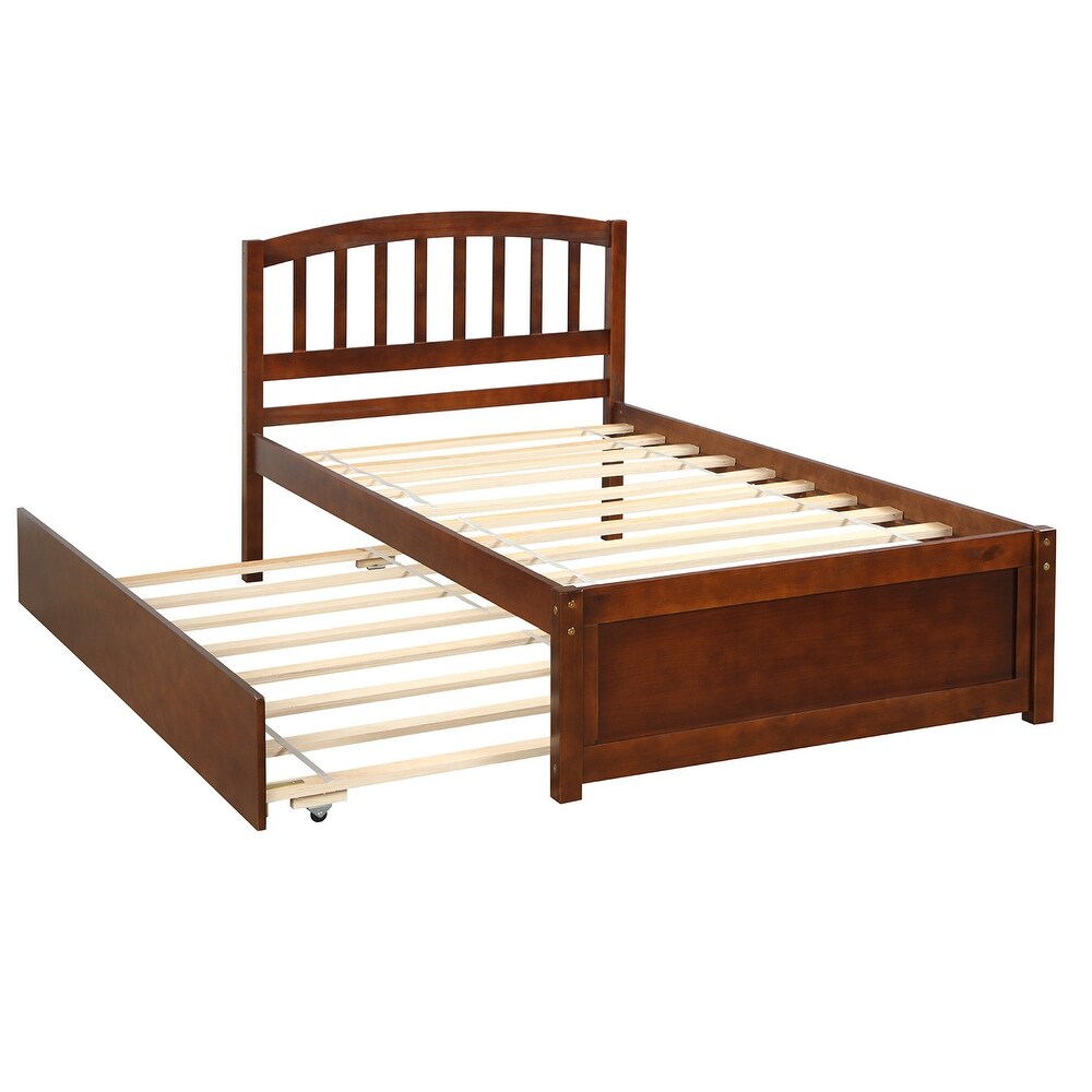 Nestfair Twin Size Platform Bed Wood Bed Frame with Trundle