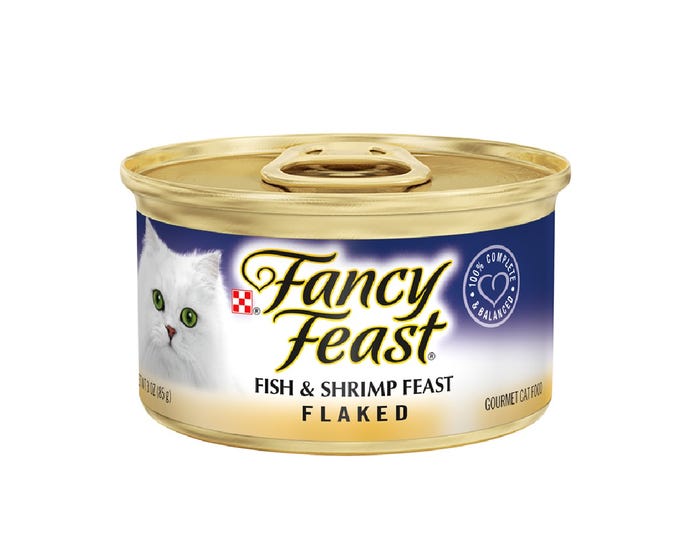 Purina Fancy Feast Flaked Fish  Shrimp Feast Wet Cat Food， 3 oz. Can