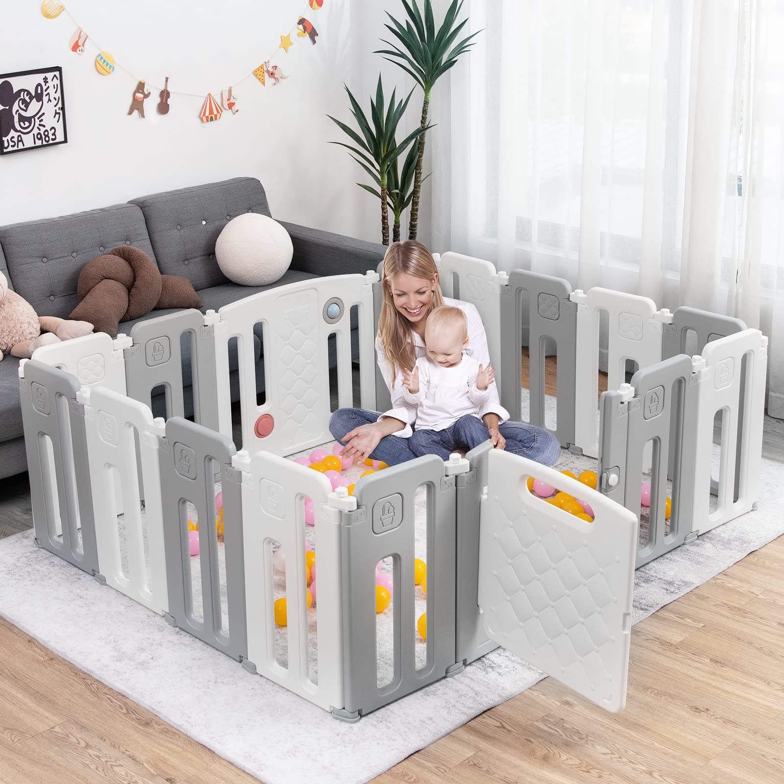 Costzon Baby Playpen, Foldable Activity Play Center with Safety Gate