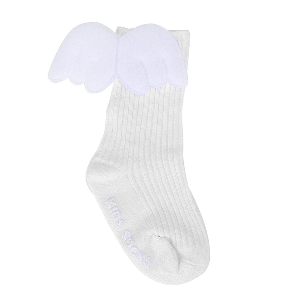 1 Pair Baby Girls Angel Wings Decor Ruffles Knee High Soft Leg Warmer Socks (white S)