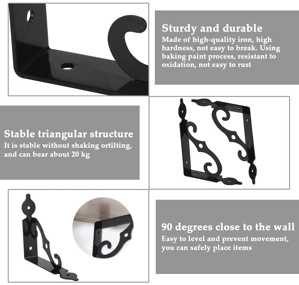 BUZIFU 4 PCS Wall Brackets for Shelves 140*110mm Heavy Duty Shelf Brackets Triangle Floating Shelves Tripod  L Shape Support Brackets Joint Right Angle Corner Brace with Matching Screw and Anchors