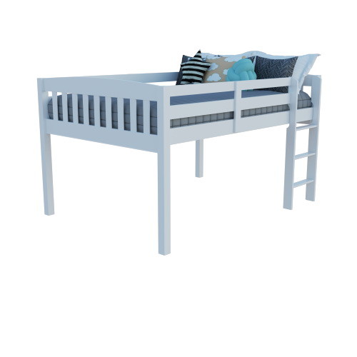 Yes4wood Elbrus White Low Loft Bed with Storage  S...