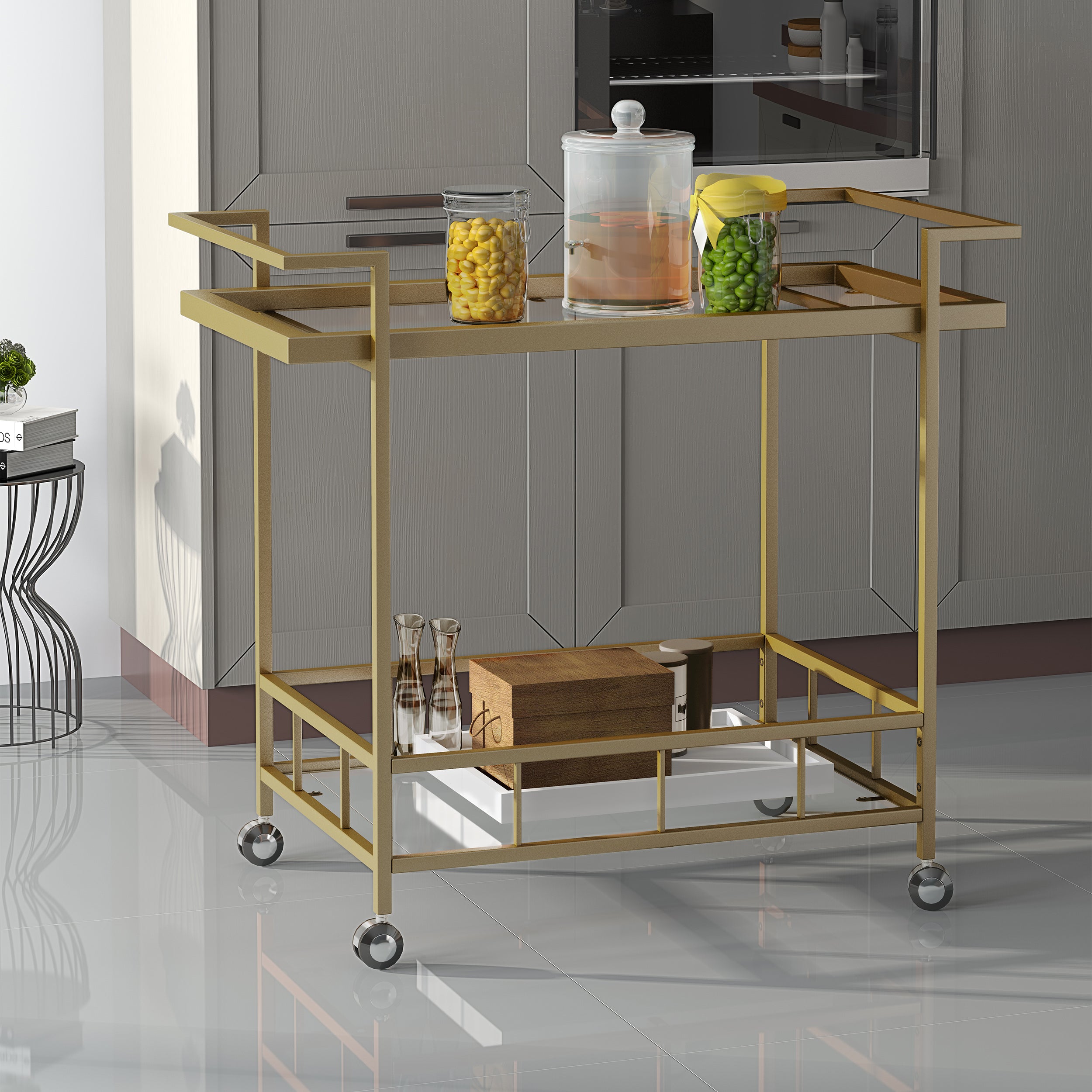 Brose Modern Iron and Glass Bar Cart