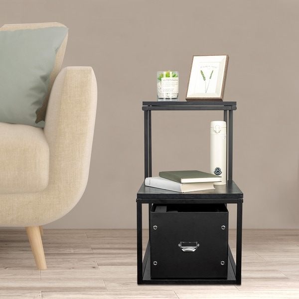 3-Tier Black L-shaped End Table Side Table with Storage - 13*24*24