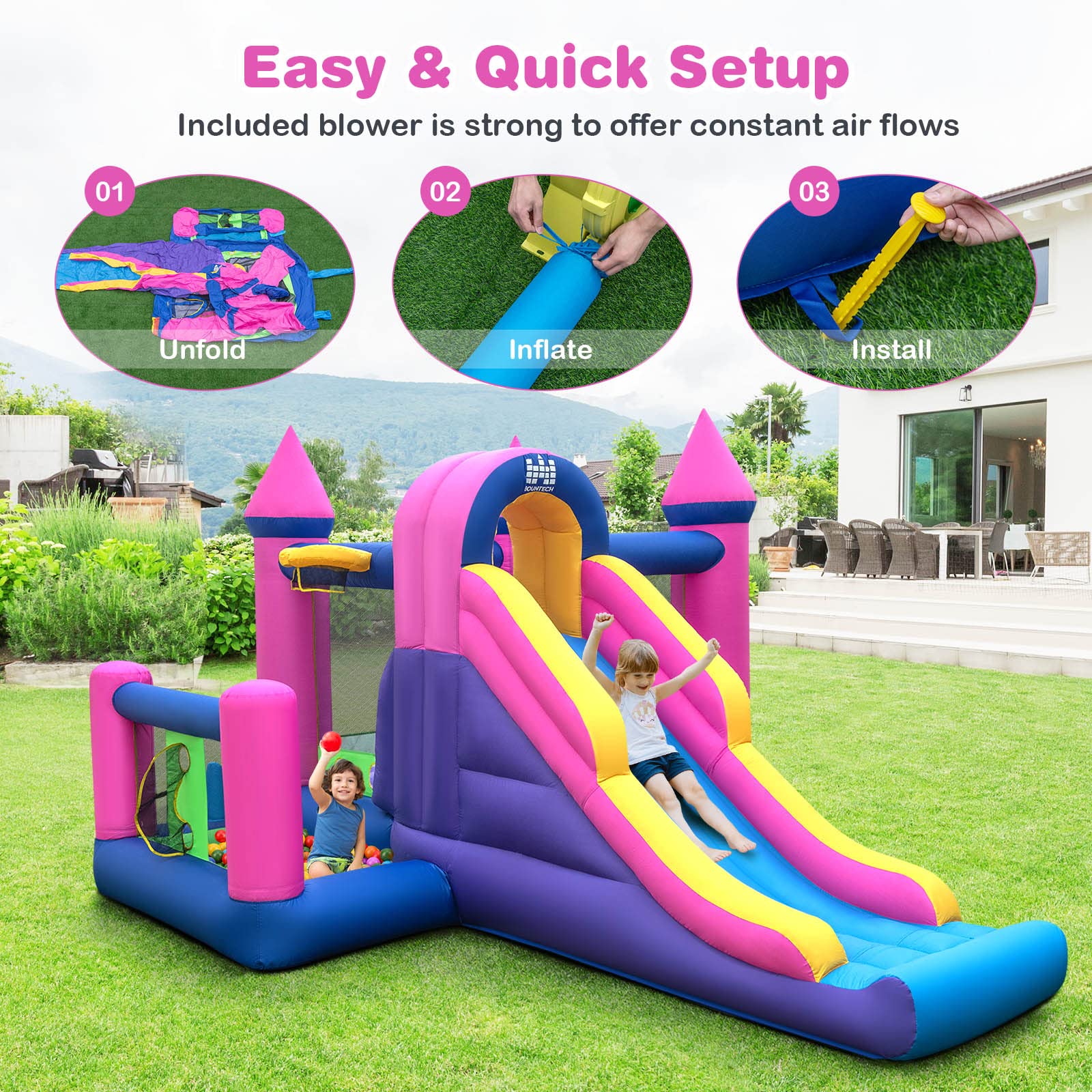 BOUNTECH Inflatable Bounce House, Bouncy House for Toddler Kids 5-12 Indoor Outdoor Party Fun