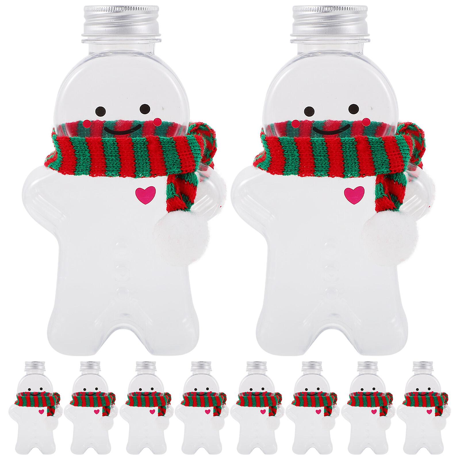 10 Sets Christmas Bottles Xmas Gingerbread Man Beverage Bottles Juice Bottles With Scarves