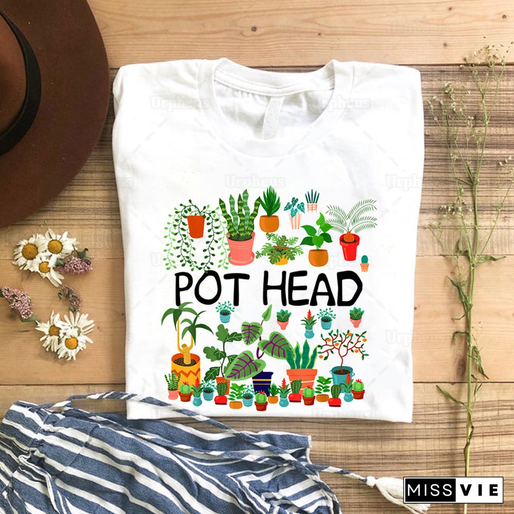 Funny Succulent Design Pot Head T ShirtFor Plant Lovers Gift Gardeners Graphic Cotton Tees