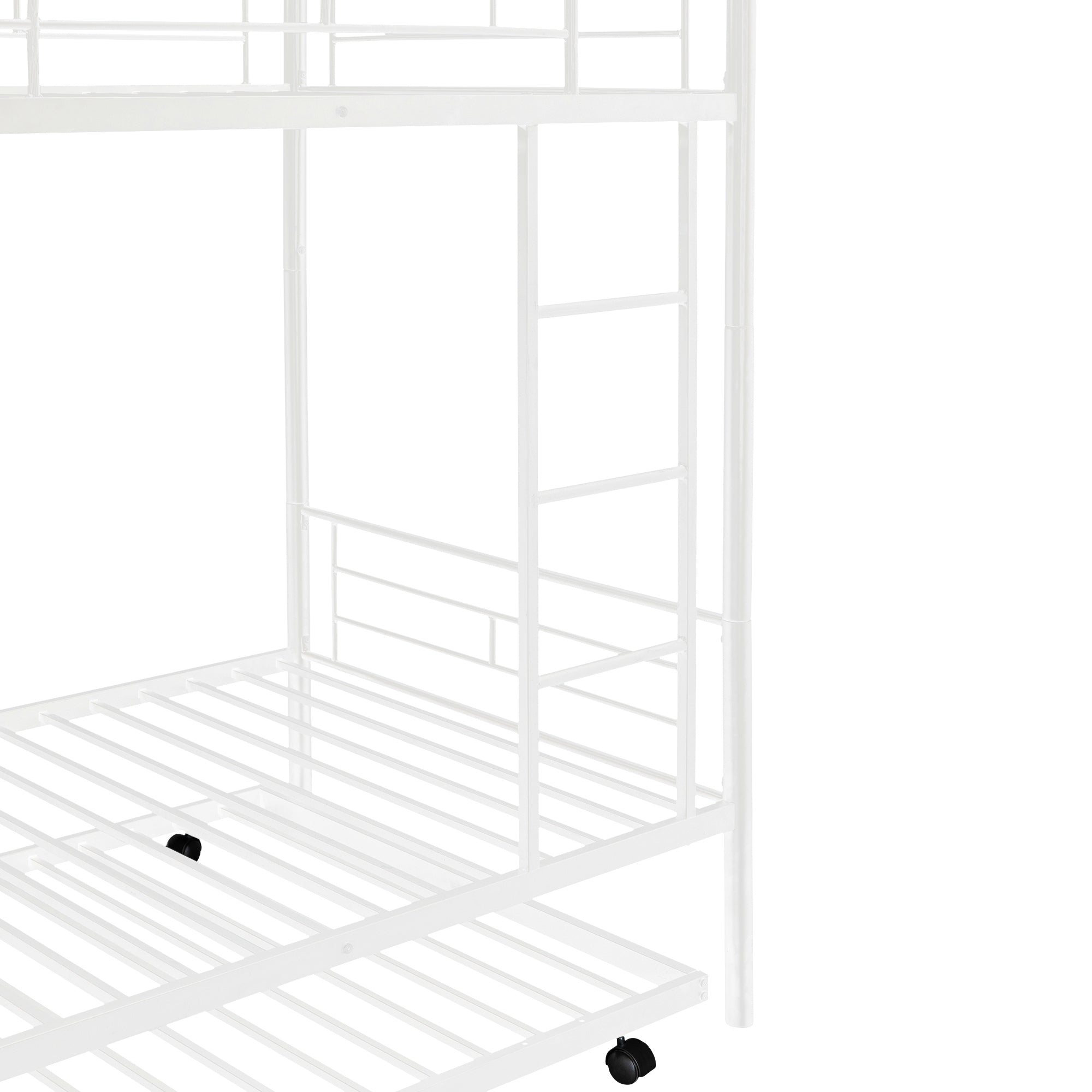 Heavy Duty Bunk Bed Frame, Kids Twin Over Twin Metal Bunk Bed with Flat Ladder & Safety Guardrail, Convertible Trundle Bunk Bed Frame, for Dorm, Bedroom, Guest Room, No Box Spring Needed, White, D8076