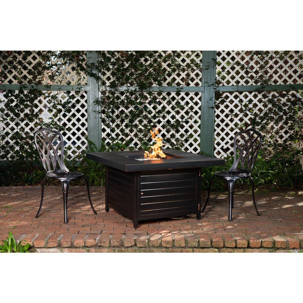 Fire Sense Langhorne 40 in. x 24 in. Square Aluminum LPG Fire Pit in Antique Bronze 62735