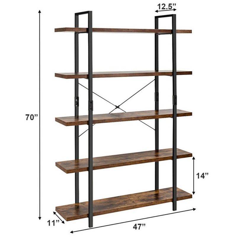 Hivago 3/5 Tiers Industrial Bookcase with Metal Frame for Home Office