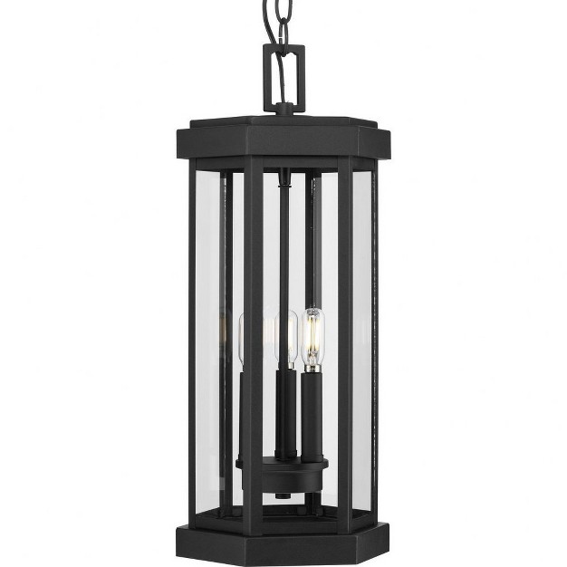 Progress Lighting Ramsey Collection 3 light Outdoor Hanging Lantern Textured Black Clear Glass Panels