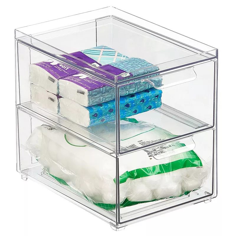 mDesign Clarity 8 x 6 x 7.5 Plastic Stackable 2-Drawer Storage Organizer