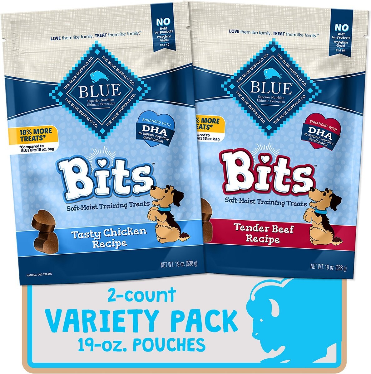 Blue Buffalo Blue Bits Tender Beef and Tasty Chicken Recipe Training Dog Treats， 16-oz bag， 2 count