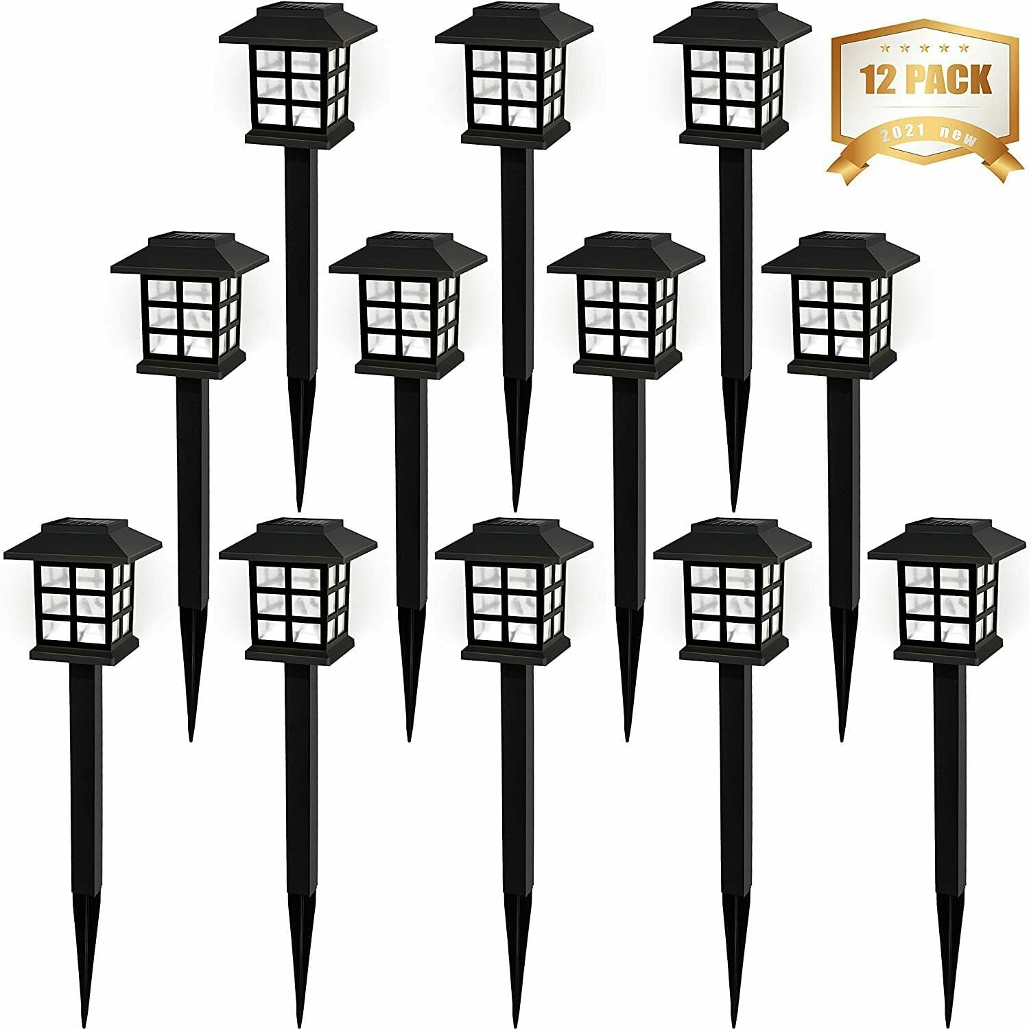 12 pack Solar Pathway Lights Outdoor LED Solar Powered Garden Lights - Warm White