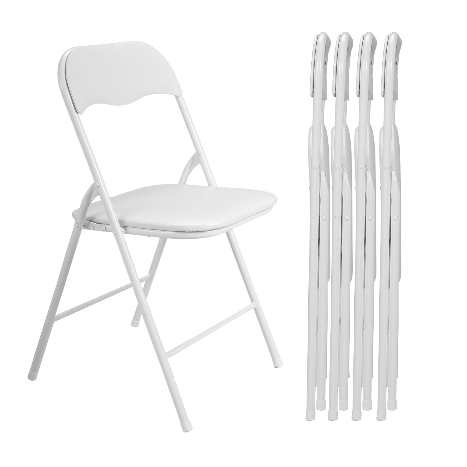 Jaxpety 5 Pack Commercial White Plastic Folding Chairs W/Soft Cushion Stack-able Wedding Party Event Chair