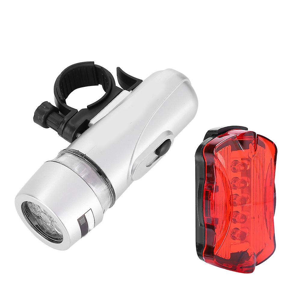 Waterproof 5 Leds Bike Bicycle Front Headlight   Rear Safety Light Set Accessory(silver)