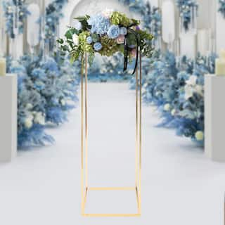 YIYIBYUS 39.37 in. x 12.2 in. IndoorOutdoor Gold Metal Geometric Vase Column Stand with Clear Acrylic Panel Flower Display Rack HG-ZJ-8245