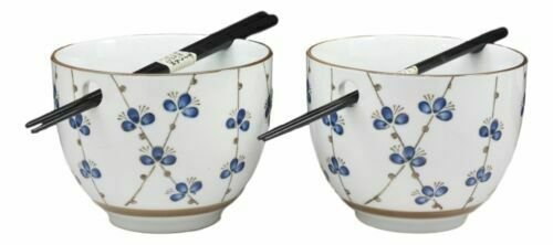 1 Ceramic String Flowers Ramen Noodles Bowl and Chopsticks Set of 2 EBR02