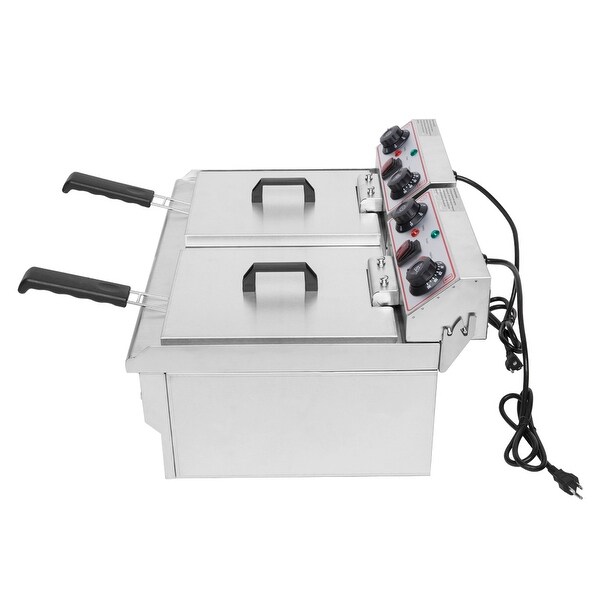 24.9QT 3400W MAX Electric Deep Fryer Dual Tanks Stainless Steel w/ Timer and Drain French Fry