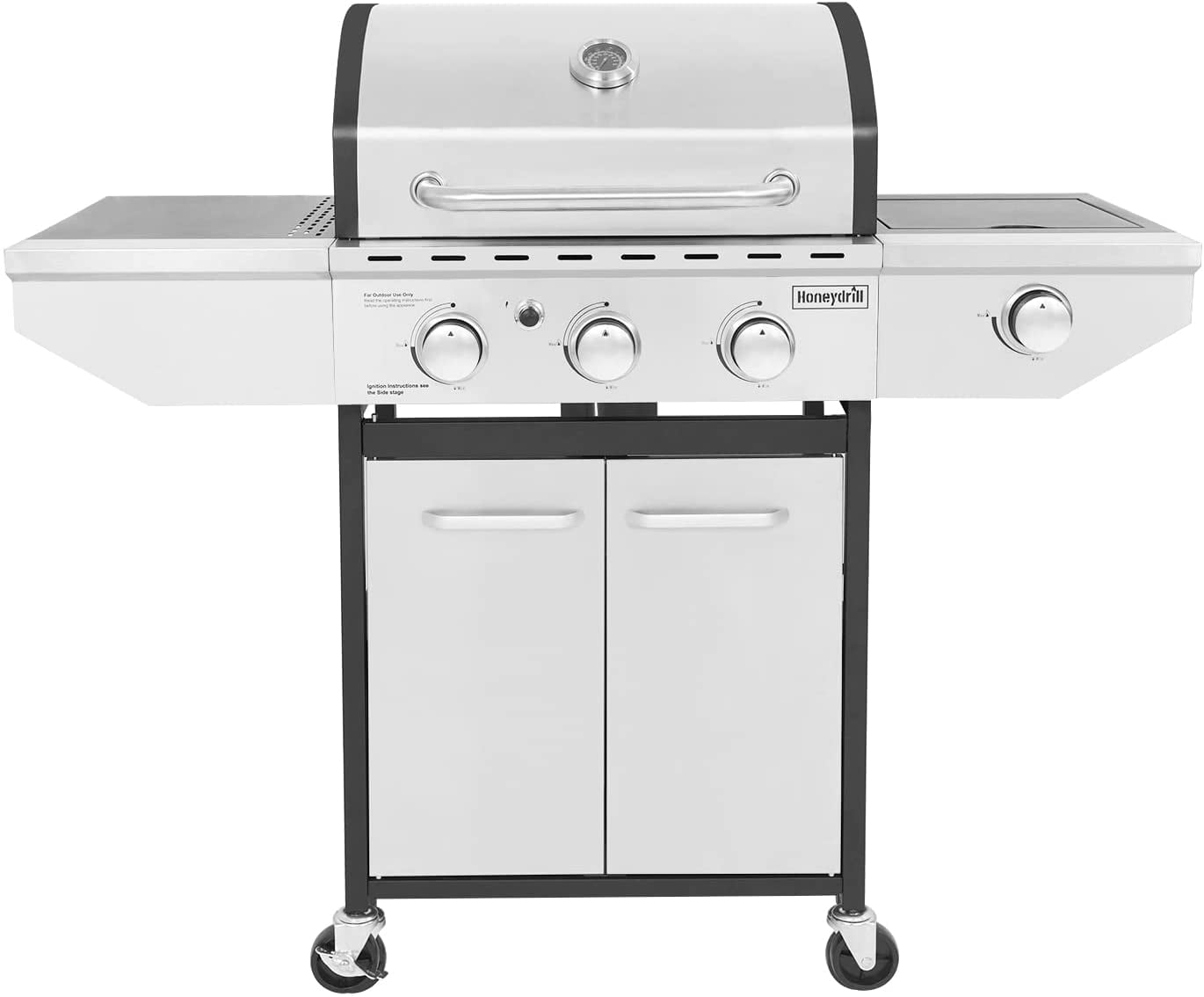 DIMAR GARDEN 3-Burner Propane Gas Grill with Side Burner, Outdoor Cabinet Grill for BBQ, Stainless Steel