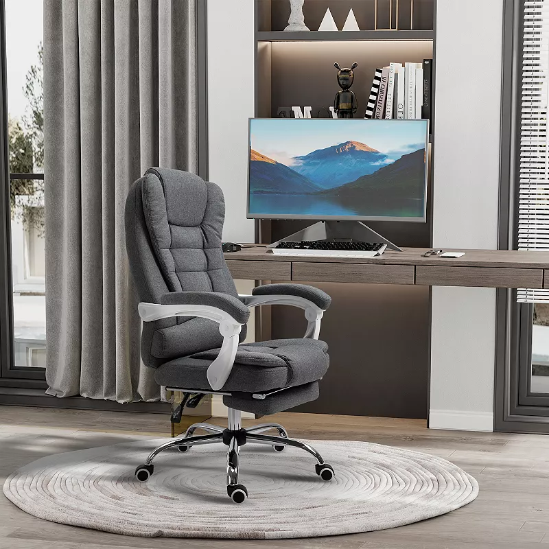 Vinsetto High-Back Executive Office Chair with Footrest， Linen-Fabric Computer Chair with Padded Armrests， Ergonomic Office Chair， Gray