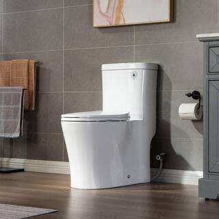 WOODBRIDGE Tango 1-Piece 1.01.6 GPF High Efficiency Dual Flush Elongated All-In One Toilet with Soft Closed Seat Included in White HT0033