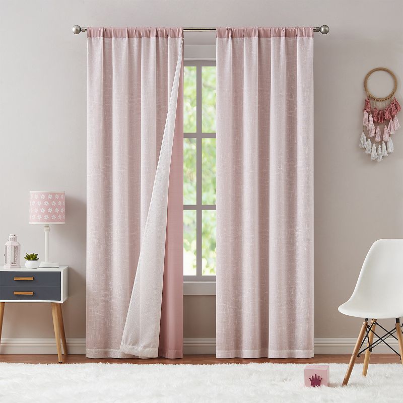 Hopscotch Ellie Blackout Set of 2 Window Curtain Panels with Sheer Metallic Overlay