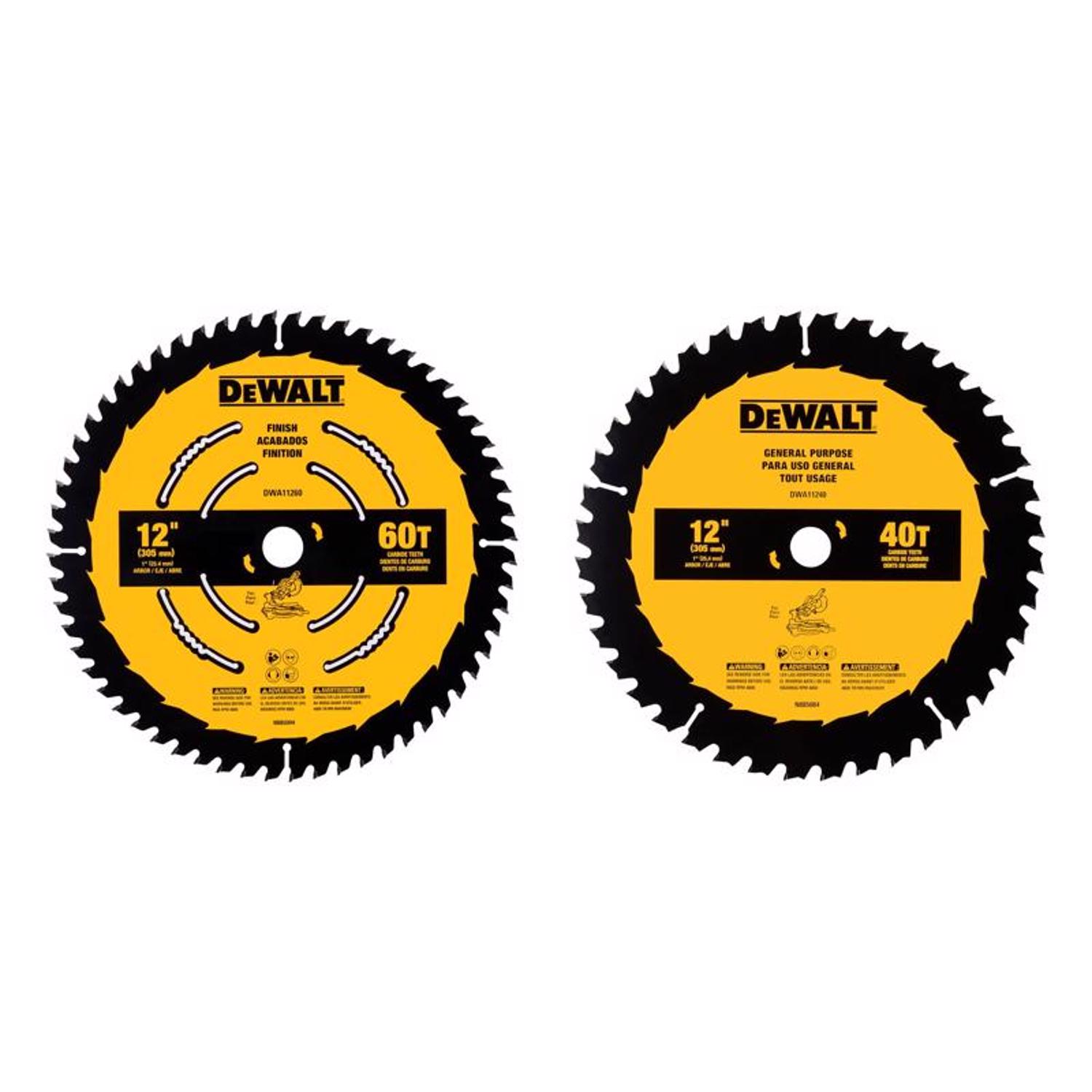 DW 12 in. D X 1 in. Carbide Tipped Circular Saw Blade 40/60 teeth 2 pk