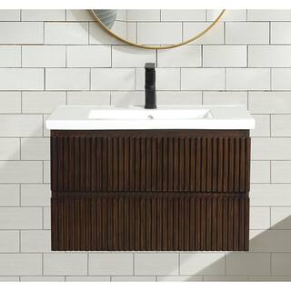 Ari Kitchen and Bath San Diego 30 in. W x 18.7 in D x 19.50 in. H Bath Vanity in Walnut with Ceramic Vanity Top in White with White Basin AKB-DIEGO-30-WALNUT