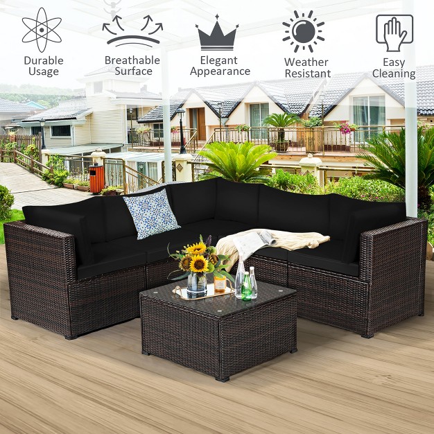 Costway 6pcs Rattan Patio Sectional Sofa Conversation Set Outdoor