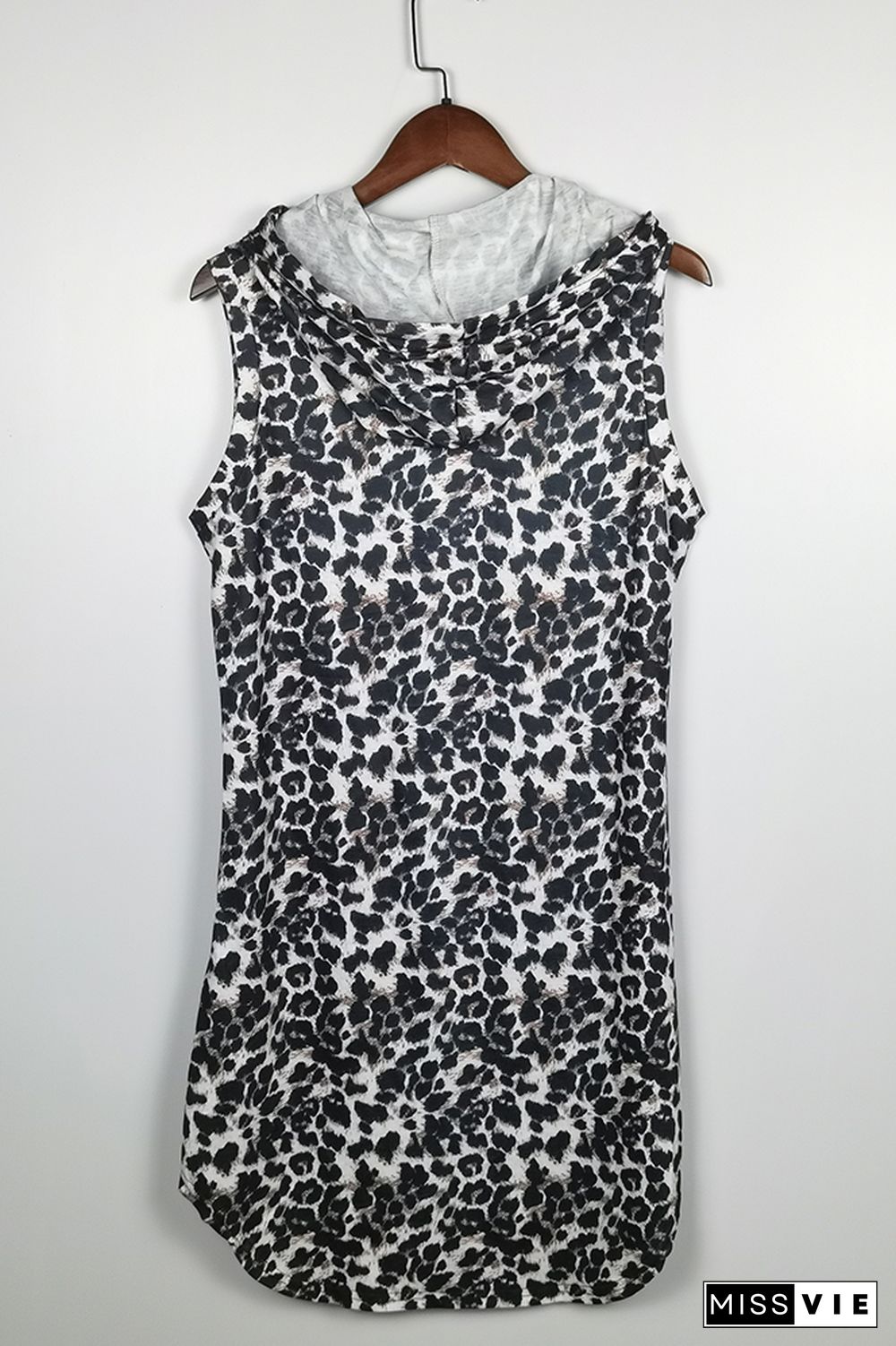 Leopard Sunflower Print Sleeveless Hooded Dress with Pockets