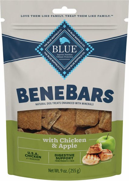 Blue Buffalo Benebars Digestive Support， Chicken and Apple Natural Dog Treats， 9-oz bag