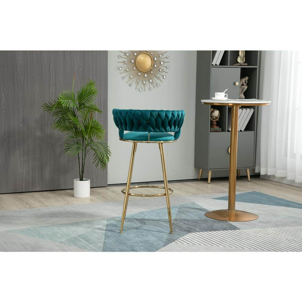 35.04 Inch Emerald Wood Bar Stools with Low Back and Footrest Counter Height Bar Chairs GM-H-97