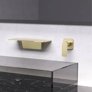 Hlihome Single Handle Wall Mounted Waterfall Bathroom Sink Faucet in Matte Gold DKTH09LSJ