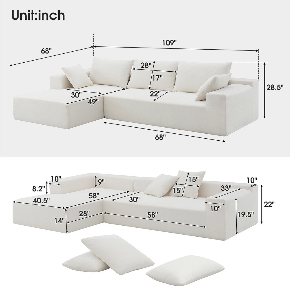 Minimalist Style Modular Sectional Sofa Chenille Fabric L Shape Couch Set with 2 Pillows