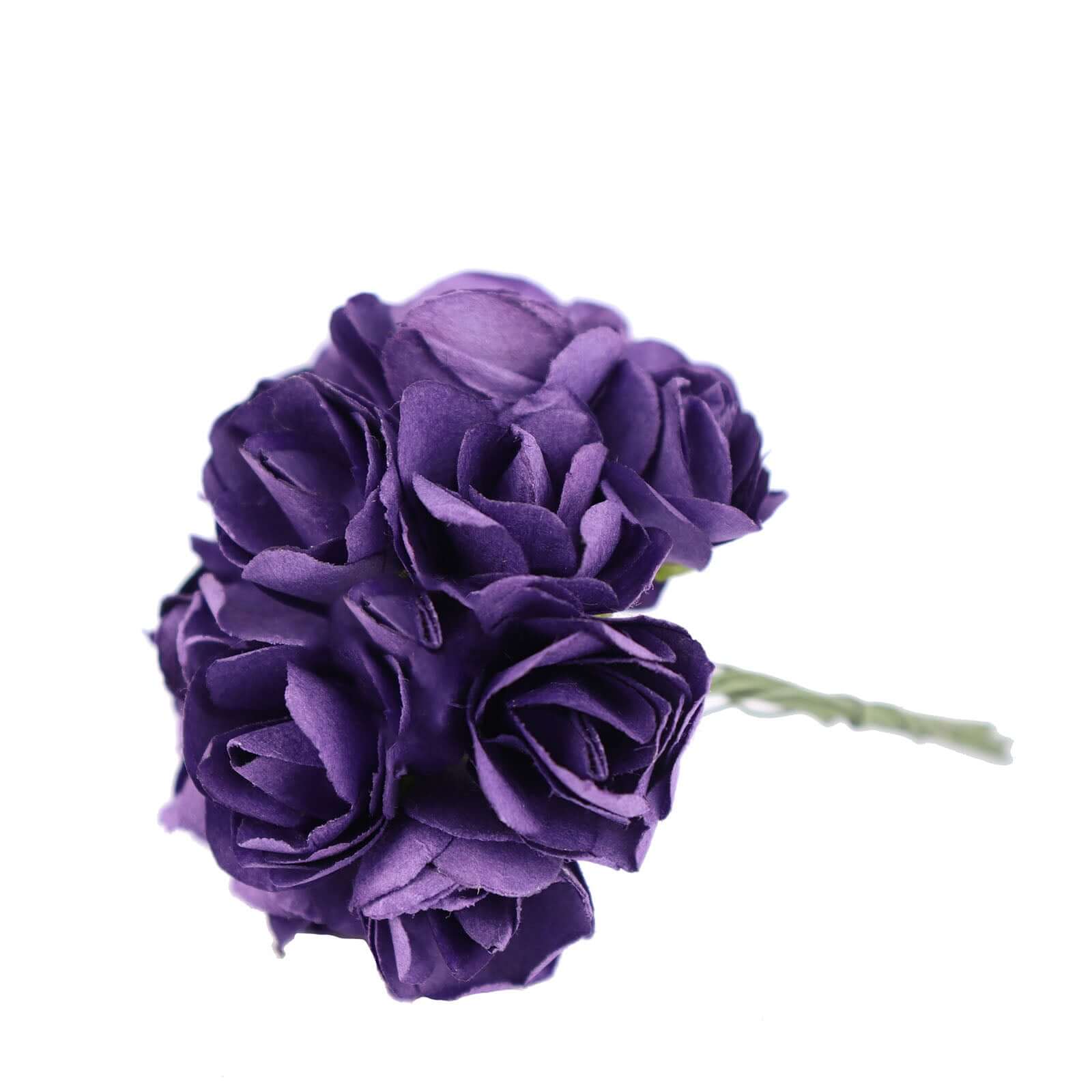 144 Pack Purple Paper Mini Craft Roses, DIY Craft Flowers With Wired Stem