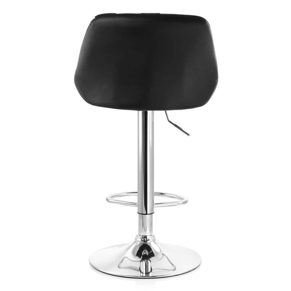 Elama 2-Piece Adjustable 40.5 in. ch Faux Leather Bar Stool in Striped Black and White with Chrome Base 985116708M