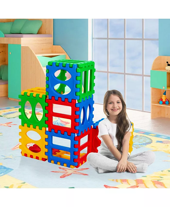 Costway 32 Pieces Big Waffle Block Set Kids Educational Stacking Building Toy