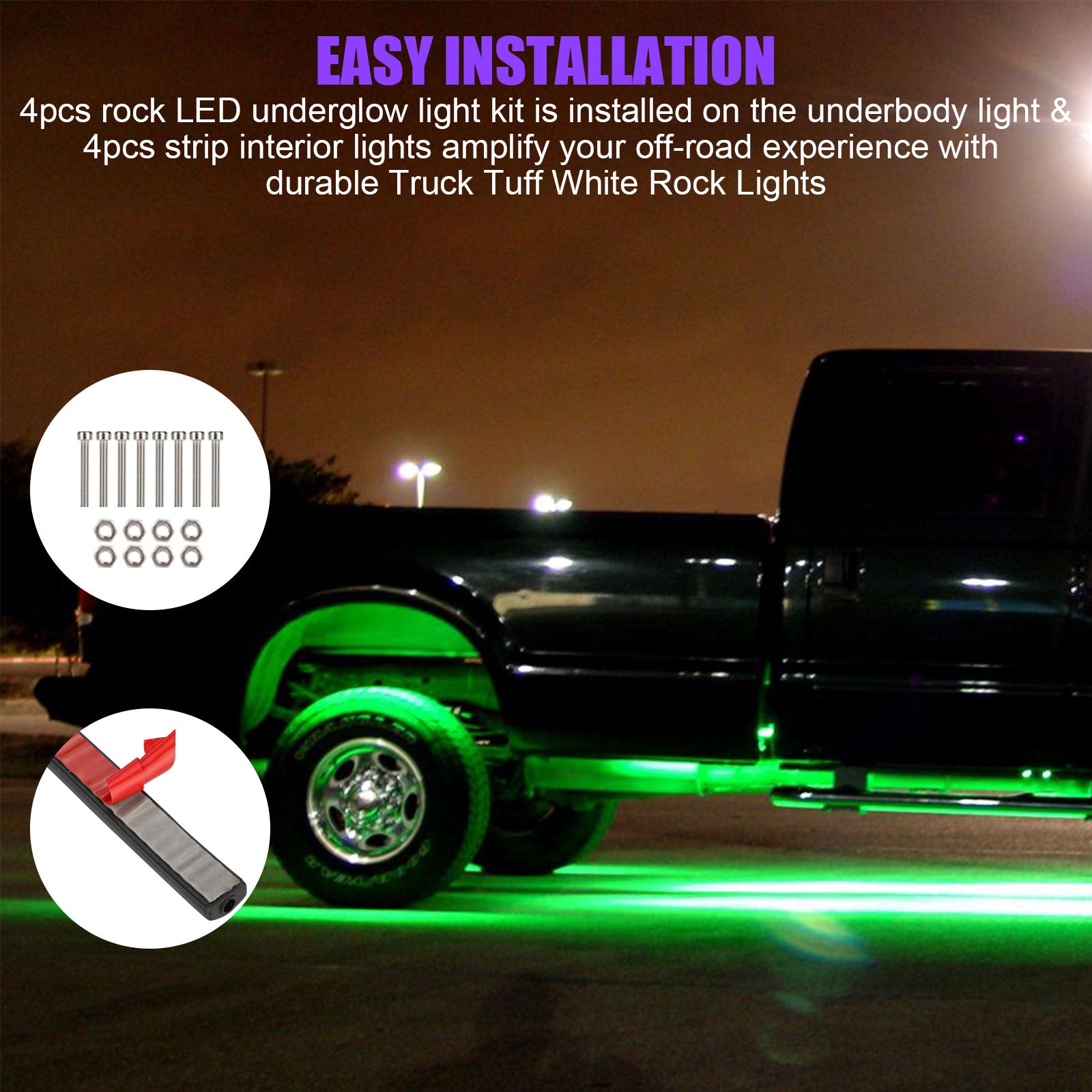 Truck LED Rock Lights， TSV 64 LEDs Multi-Color Truck Bed Light Kit with Remote Controller， Waterproof RGB Under Body LED Truck Bed Lighting for 12V Cars Pickup Truck， RV， SUV