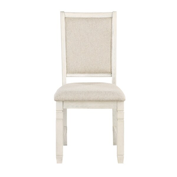 Wooden Side Chairs 2pcs Set Beige Color Textured Fabric Upholstered Dining Chairs