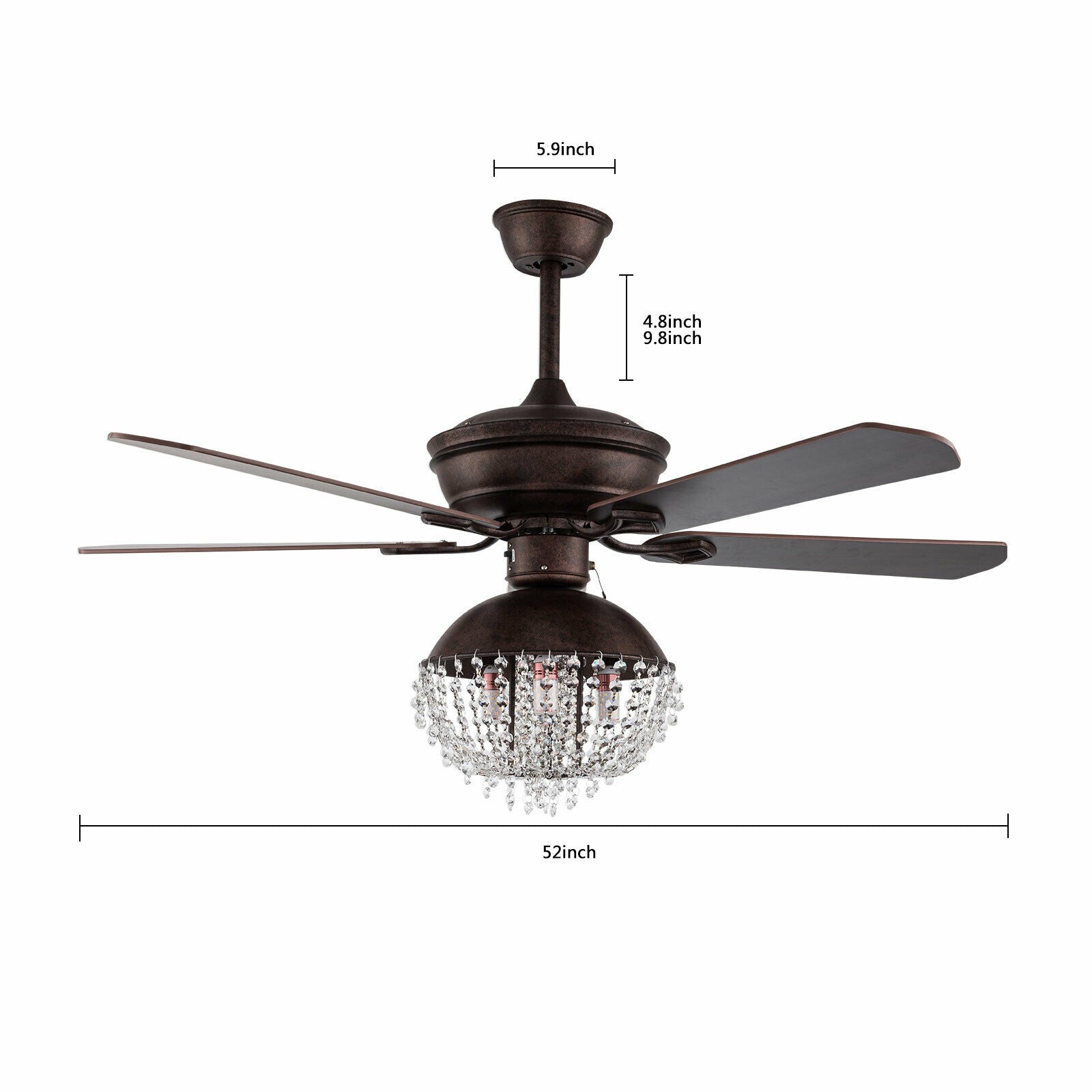 Luxury Crystal Farmhouse Ceiling Fan with Lights and Remote Control 52