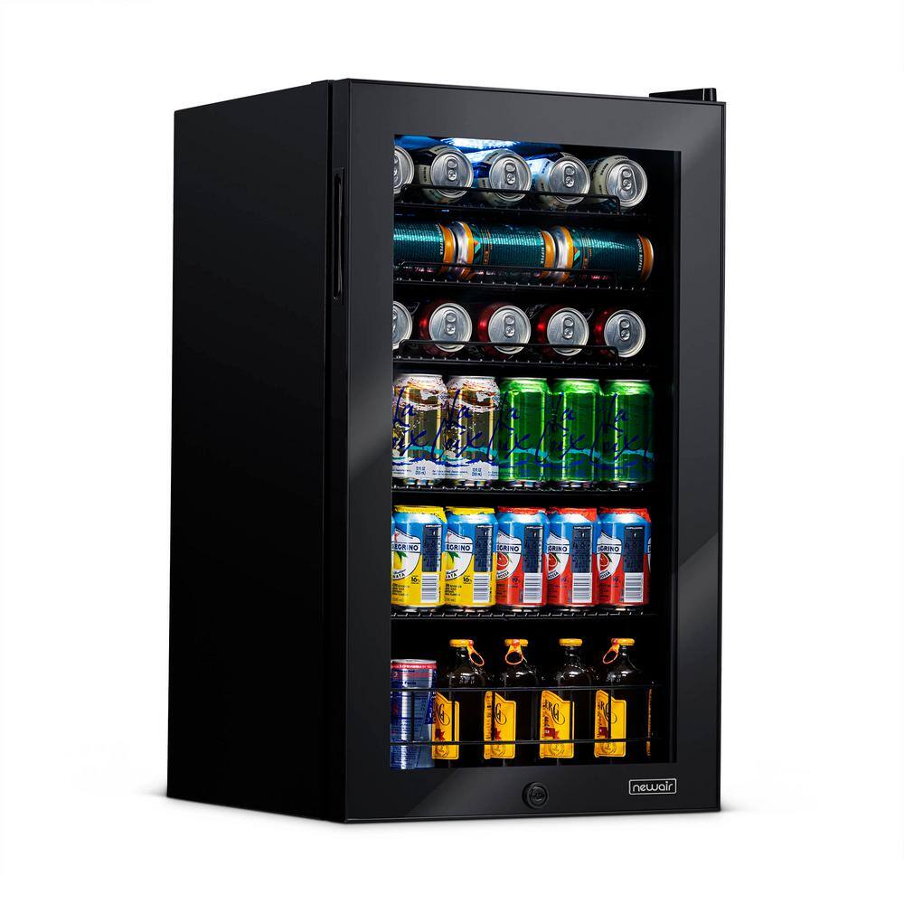 NewAir 19 in. 126 (12 oz.) Can Freestanding Beverage Cooler Fridge with Adjustable Shelves Modern Black AB-1200B