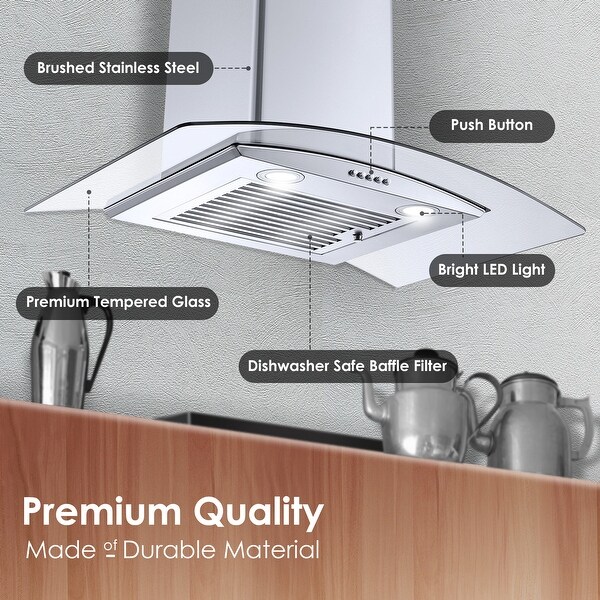 30 Inch Convertible Wall Mount Range Hood with Tempered Glass 3 Speed