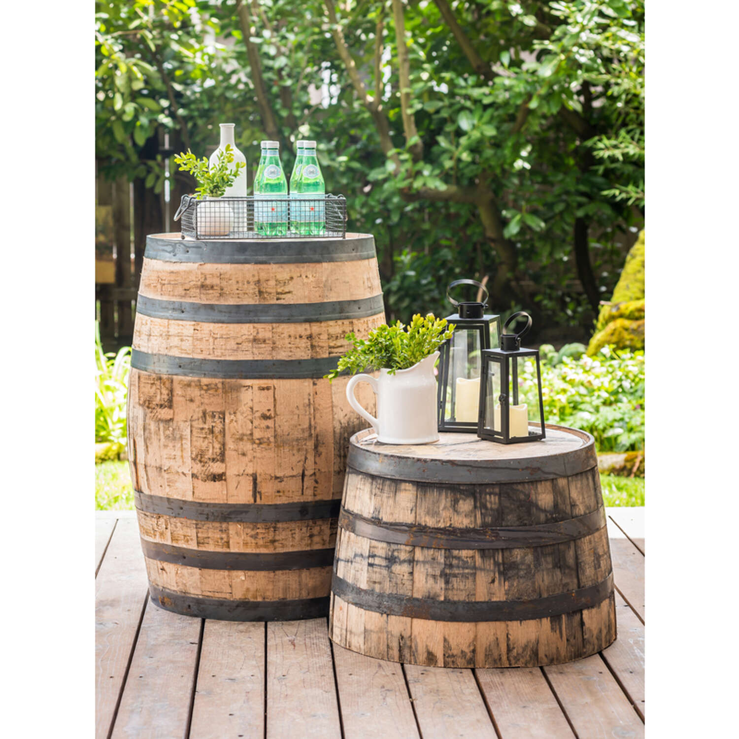 Real Wood Products Jack Daniels 35 in. H X 26 in. W X 26 in. D Oak Whiskey Barrel Barrel Brown