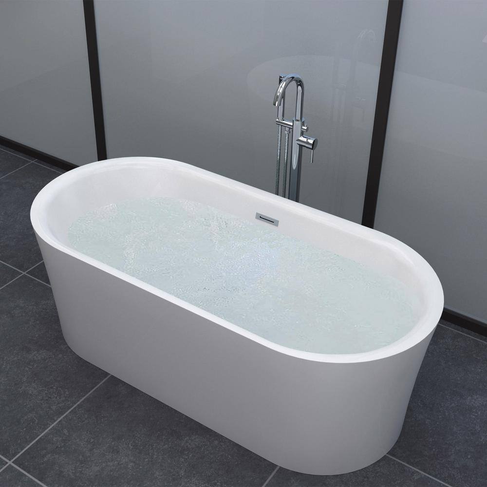 WOODBRIDGE Diana 59 in. Acrylic FlatBottom Double Ended Air Bath Bathtub with Polished Chrome Overflow and Drain Included in White HBT5755