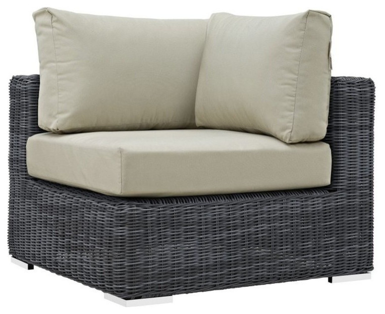 Summon Outdoor Wicker Rattan Sunbrella Corner Chair   Contemporary   Outdoor Lounge Chairs   by Furniture East Inc.  Houzz