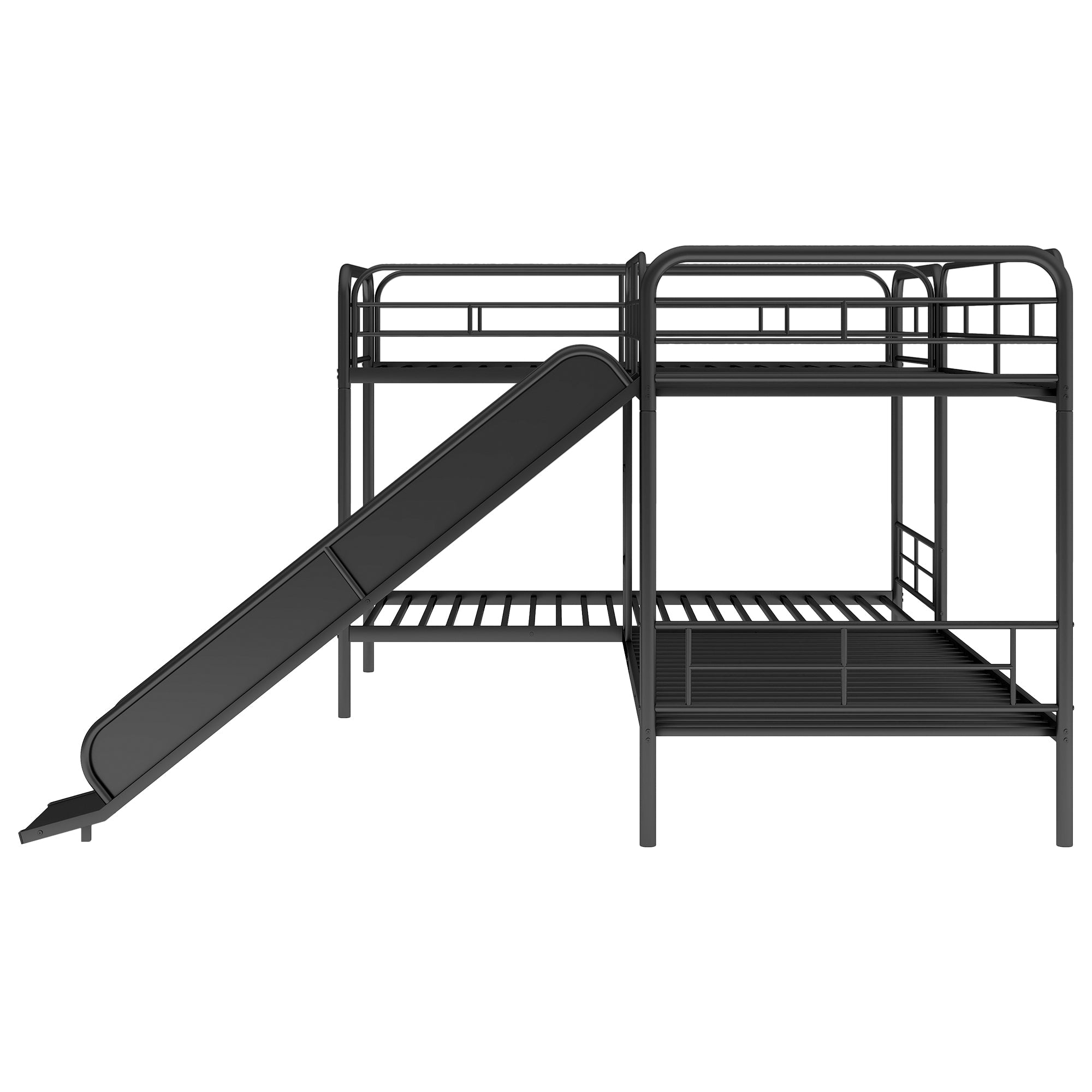 Modern Meta Twin L-Shaped Quadruple Bunk Bed for Kids Bedroom, Black