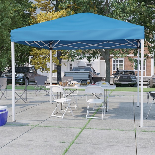 Flash Furniture Portable Tailgate event Tent Set 10 x27 x10 x27 Pop Up Canopy Tent 6 foot Bi fold Table Set Of 4 Folding Chairs